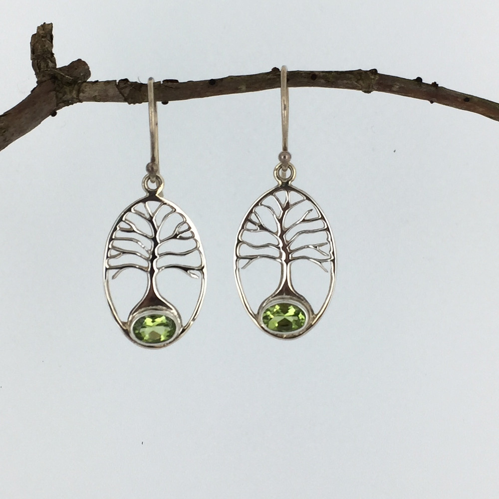 Sterling Silver Tree of Life Peridot Earrings