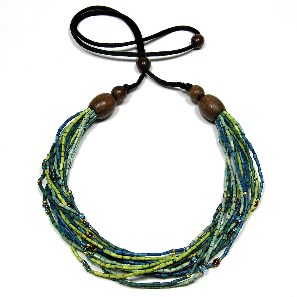 handmade zulugrass african bead necklace in spring grass