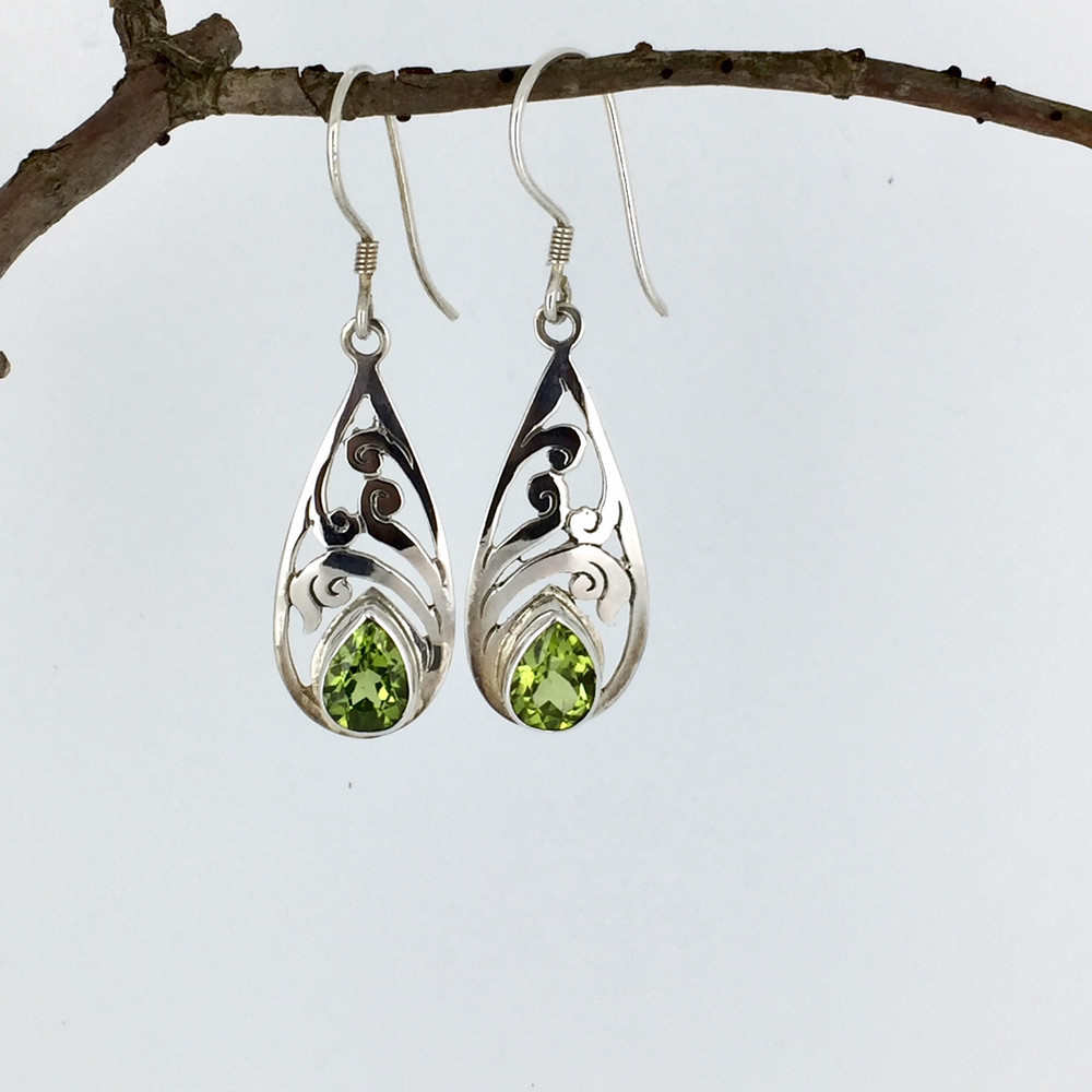 Teardrop Peridot Sterling Silver Earrings