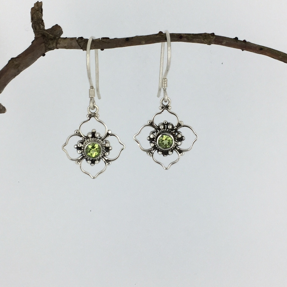 Peridot Sterling Silver Flower Earrings