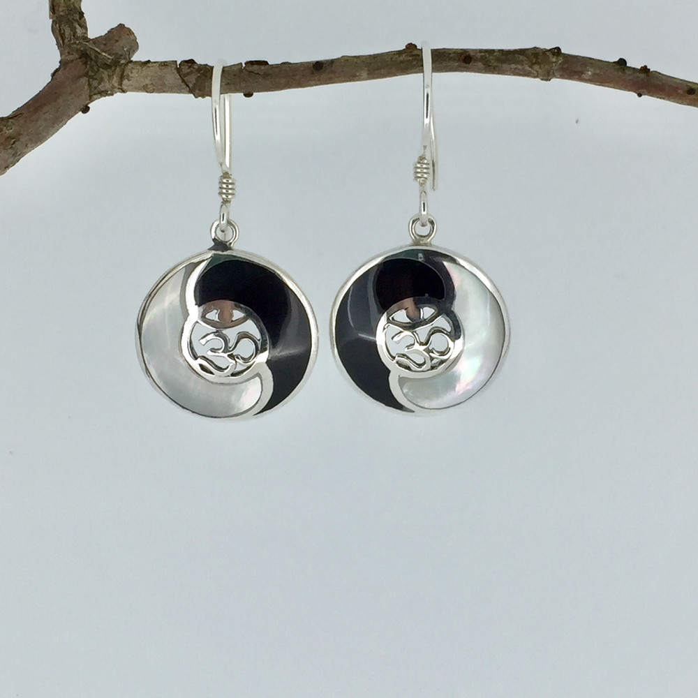 Sterling Silver Onyx/Mother of Pearl Yin Yang Earrings