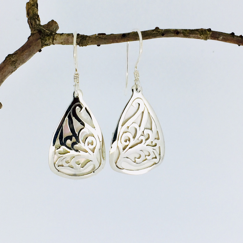 Mother of Pearl Sterling Silver Earrings w/Filigree