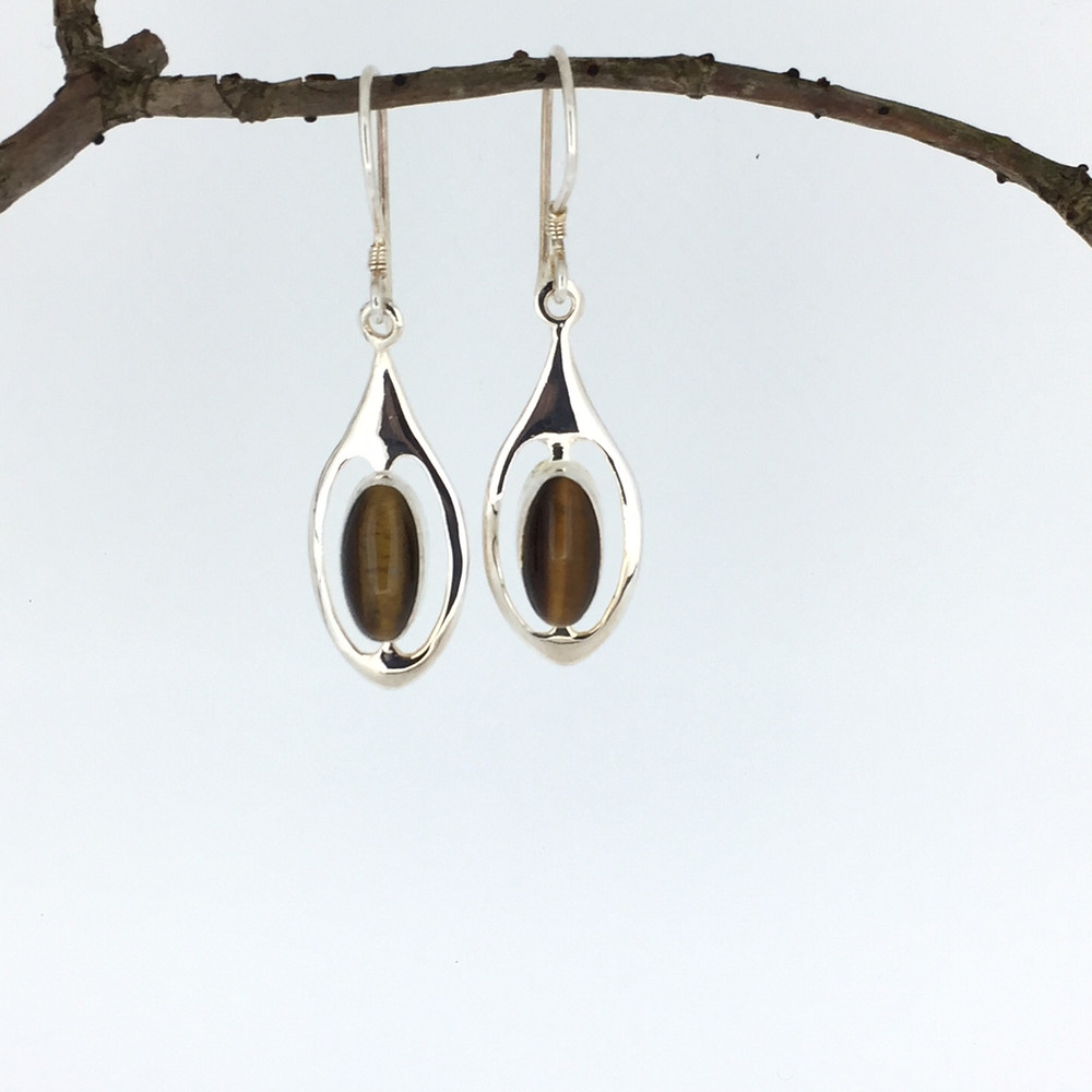 Tiger Eye Sterling Silver Teardrop Earrings