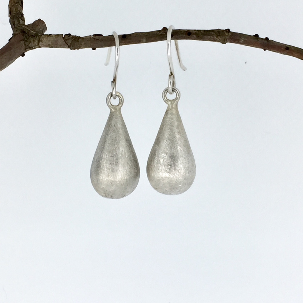 Teardrop Brushed Sterling Silver Earrings