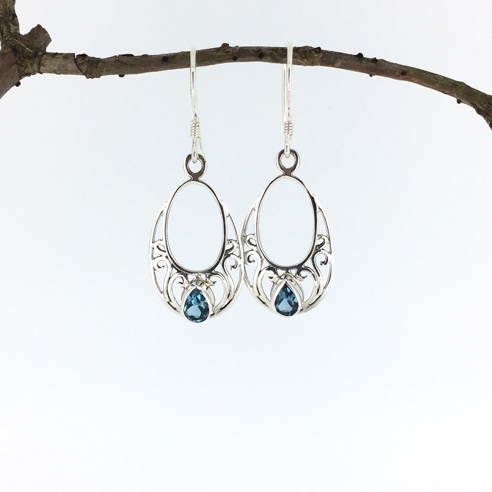 Blue Topaz Dangle Sterling Silver Earrings