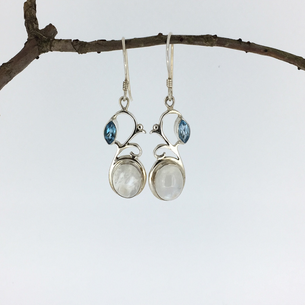 Moonstone/Blue Topaz Sterling Silver Dangle Earrings