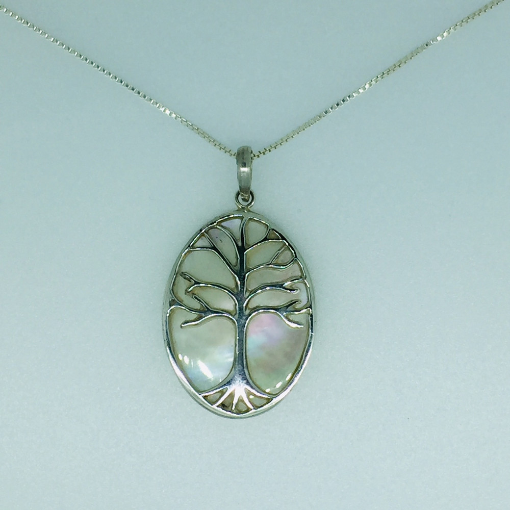 Mother of Pearl  Sterling Silver Tree of Life Necklace