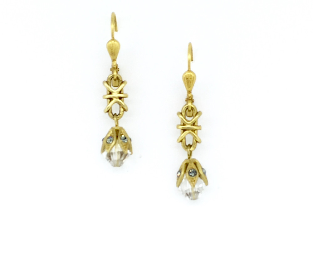 Gold Small Clear Swarovski Crystal Capped Earrings