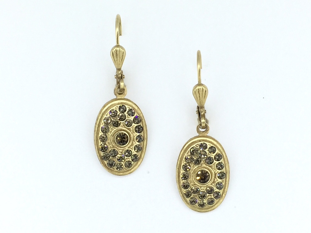 Gold Oval Black Diamond Swarovski Crystal Earrings