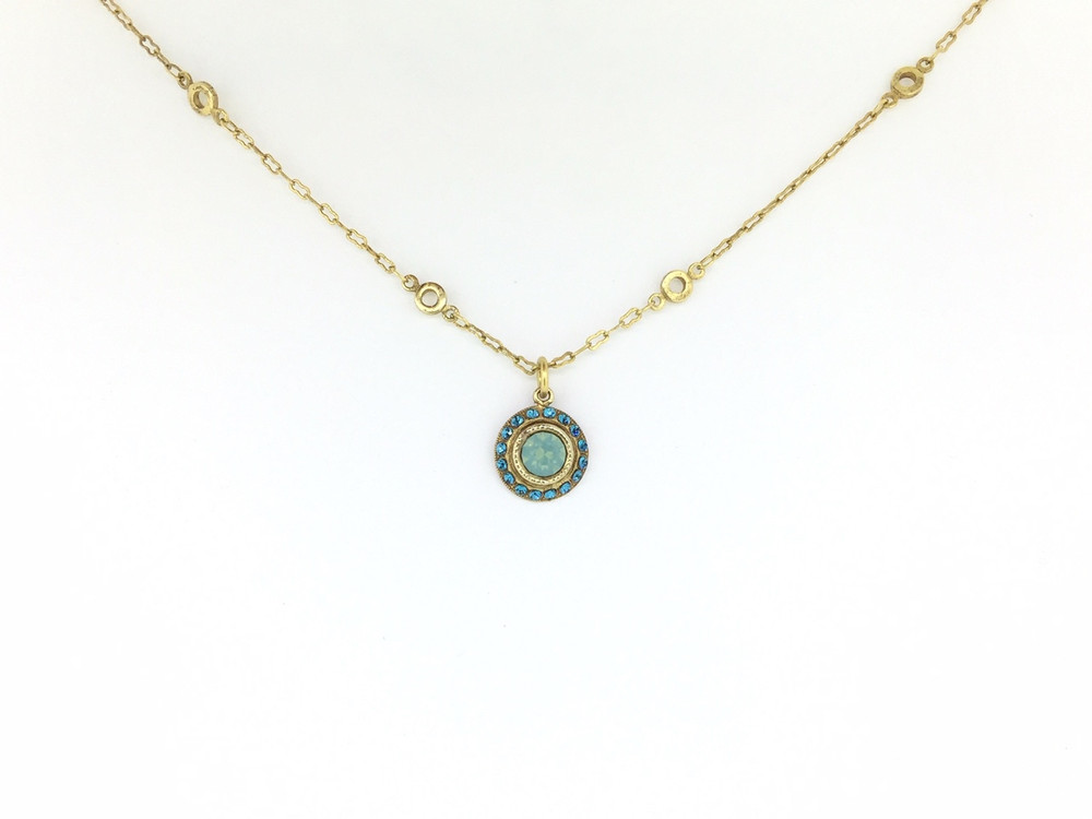Gold Small Round Pacific Opal Swarovski Crystal Necklace
