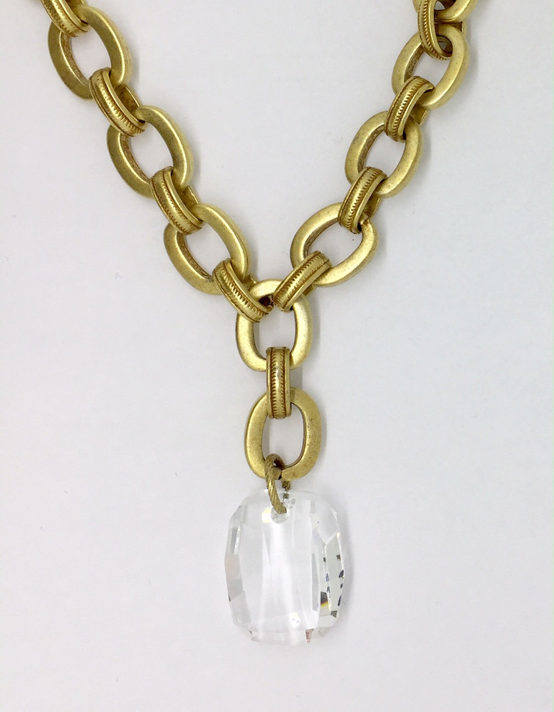 Gold Graphic Clear Swarovski Crystal Necklace