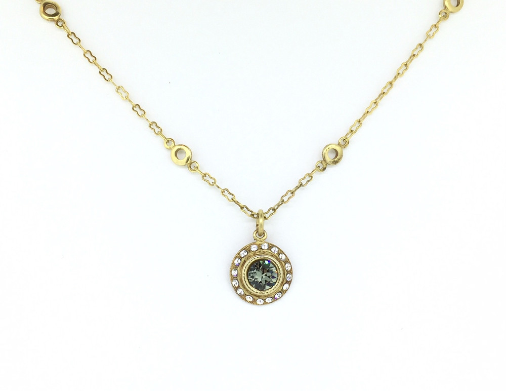 Gold Round Black Diamond Crystal Necklace