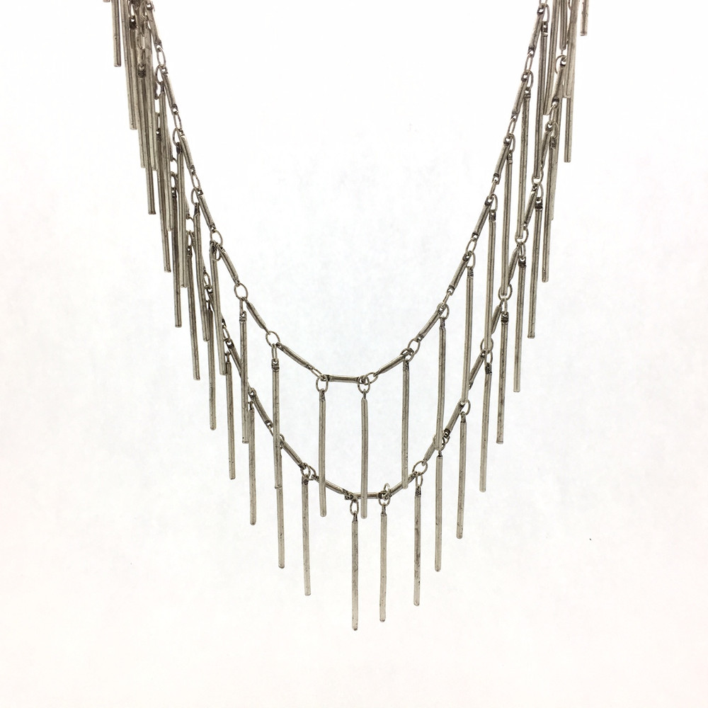 Silver Double Chain Fringe Necklace