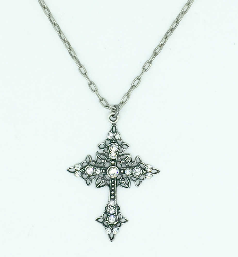 Silver Filigree Clear Crystal Cross