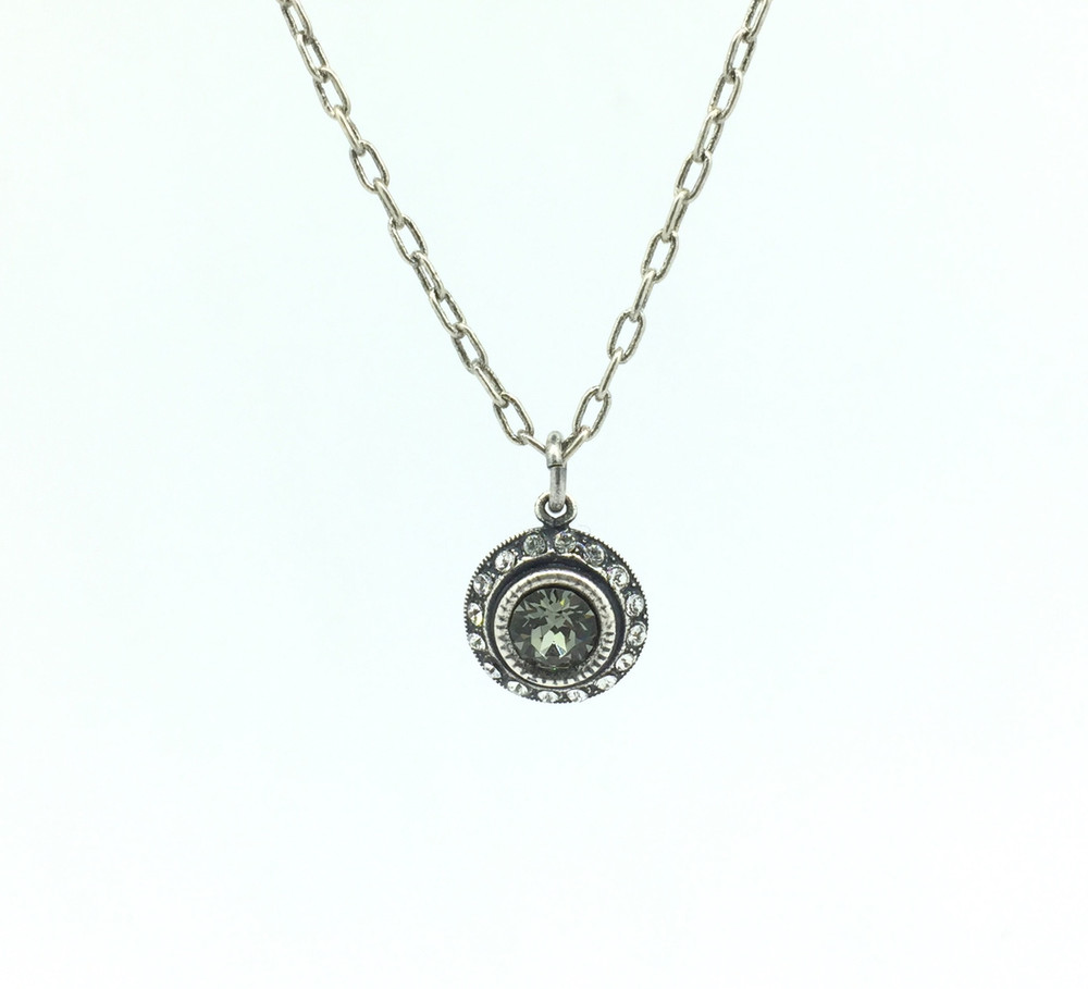 Silver Black Diamond Crystal Drop Necklace