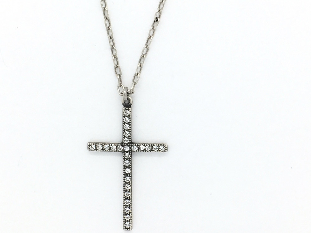 Silver Clear Crystal Cross Necklace