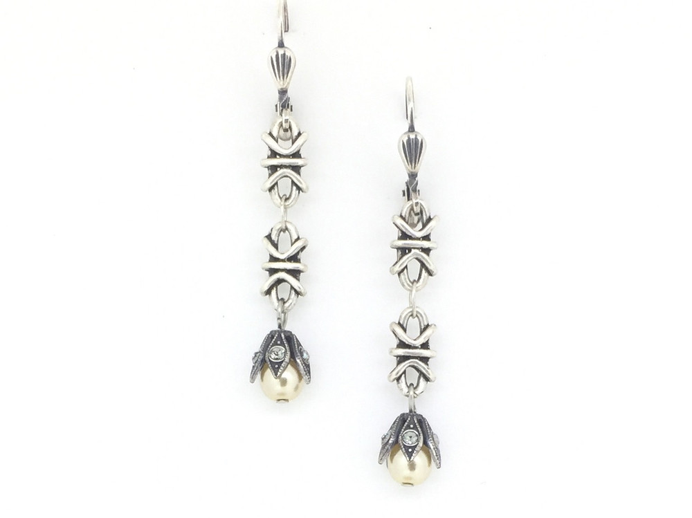 Silver Byzantine Pearl Drop Earrings