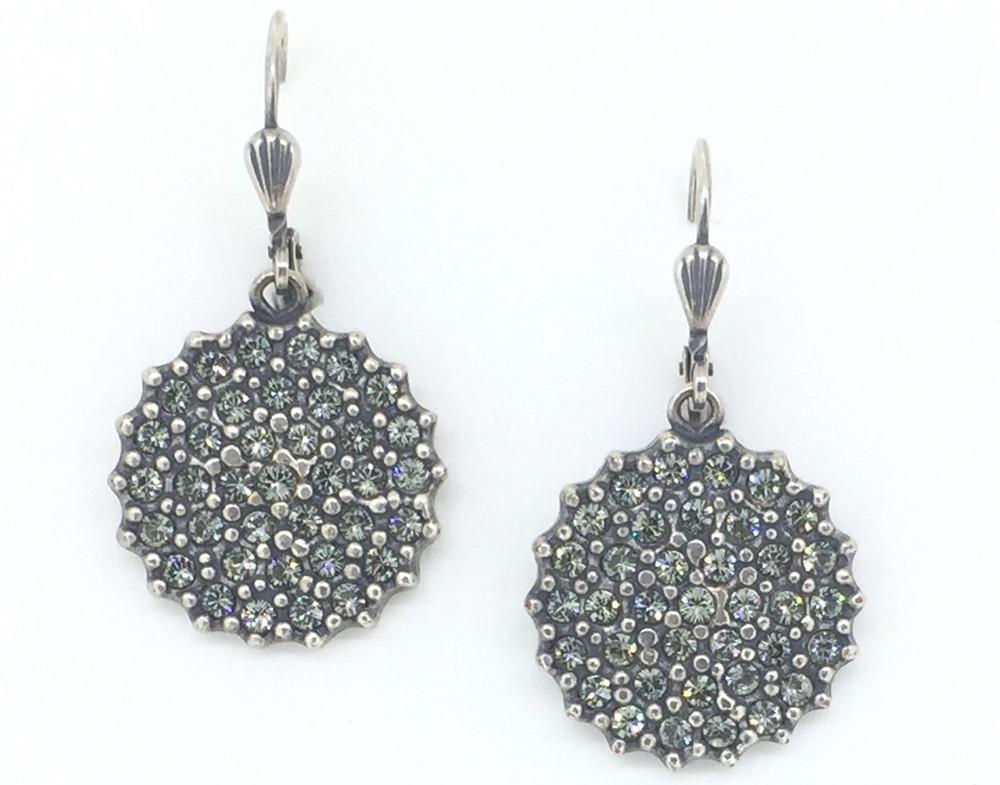 Silver Black Diamond Crystal  Silver Earrings
