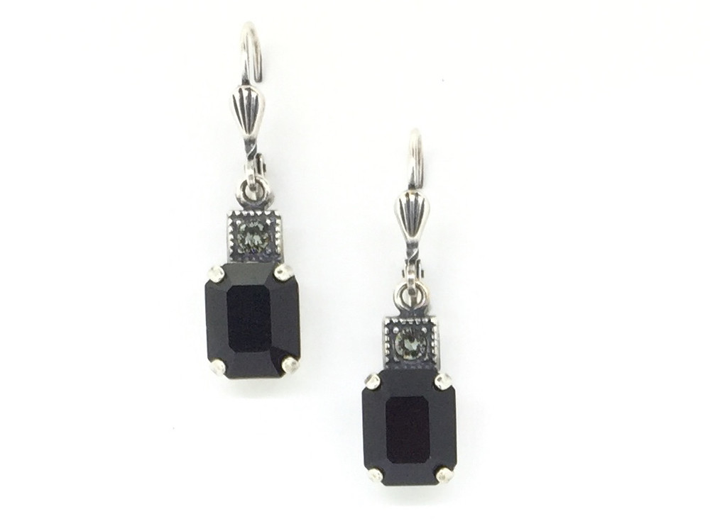 Silver Small Rectangle Crystal Earrings