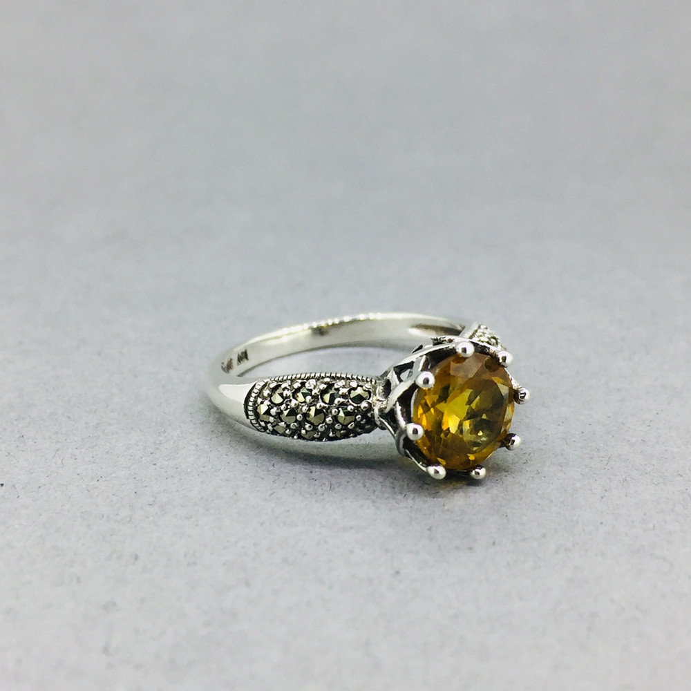 Marcasite with Round Faceted Citrine Stone