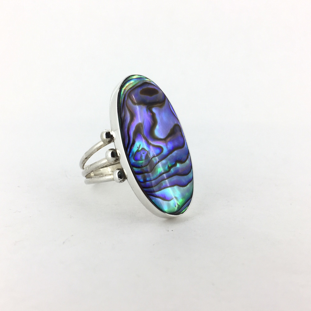 Sterling Silver Abalone Oblong Ring