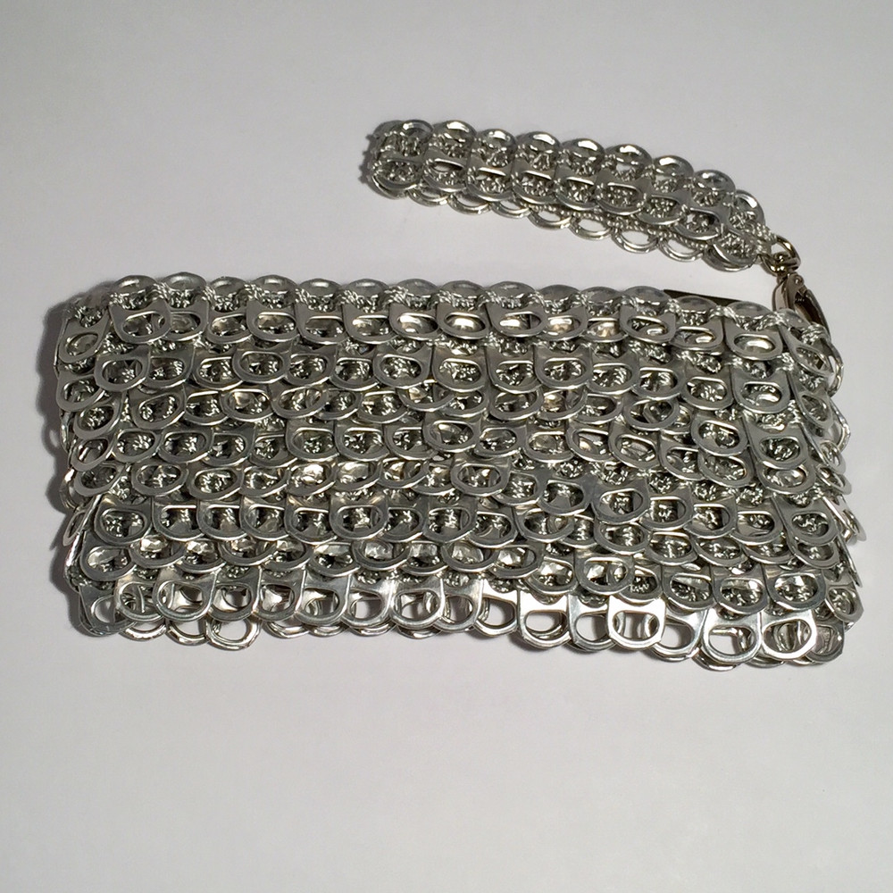 Layered Soda Tab Clutch Bag w/ Handle, Silver