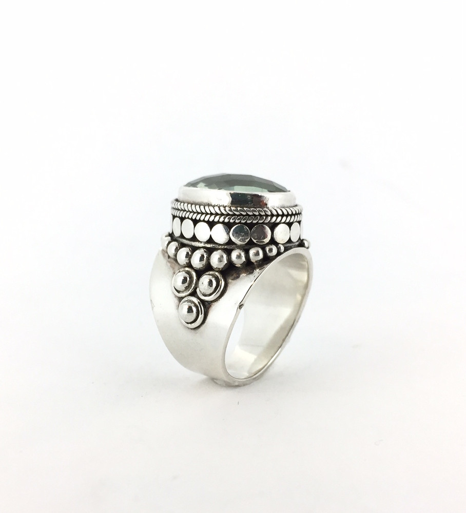 Large Oval Green Amethyst Ring - Size 7 Only