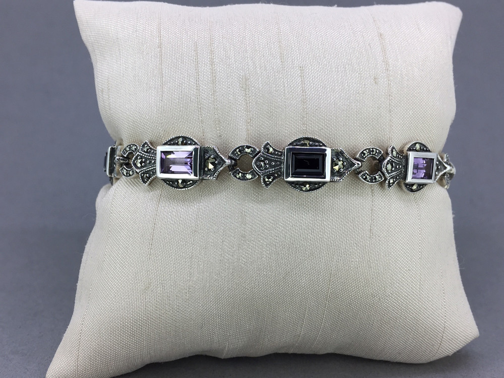 Amethyst & Onyx Marcasite Bracelet