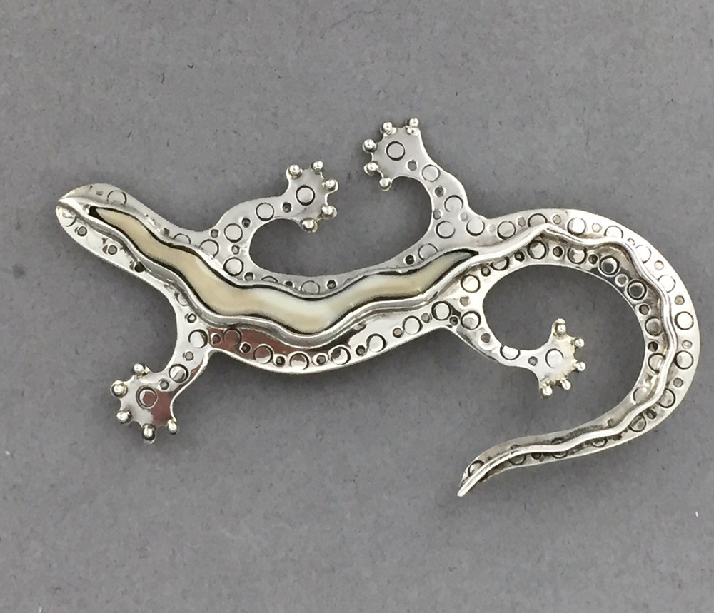 Fossilized Walrus Ivory Gecko Pin