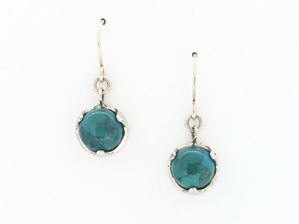 Turquoise 3-Prong Round Fish Hook Earrings