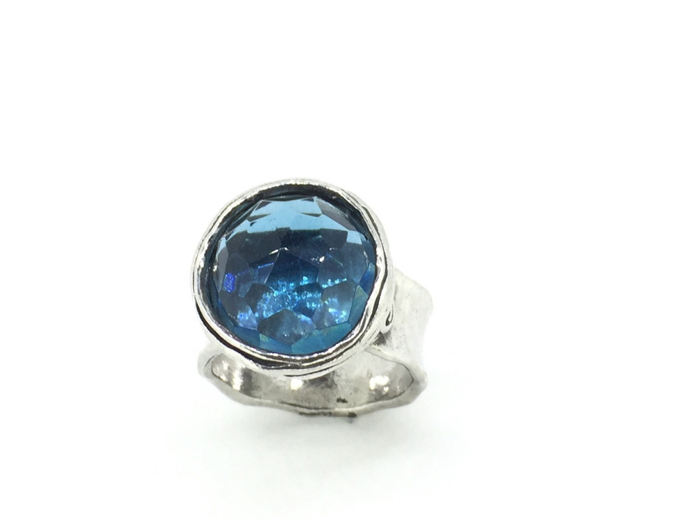 Large Round Stone Blue Topaz Ring