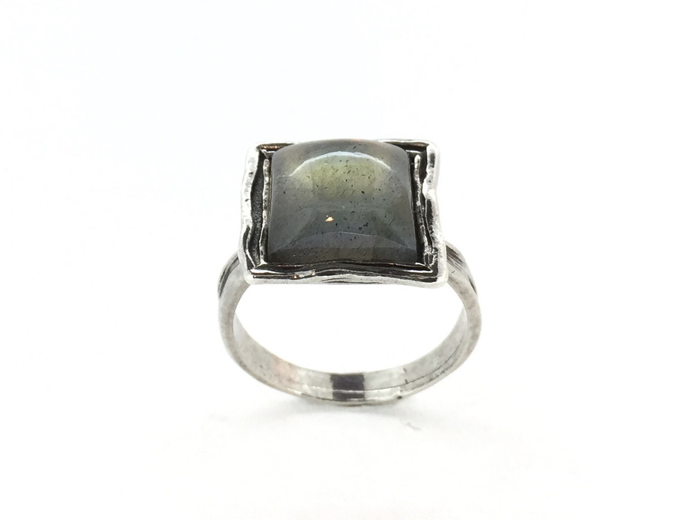 Large Square Sterling Silver Labradorite Ring