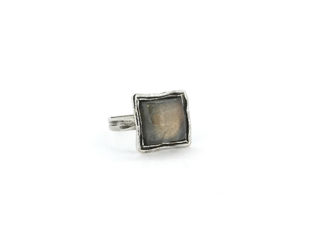 Large Square Sterling Silver Labradorite Ring