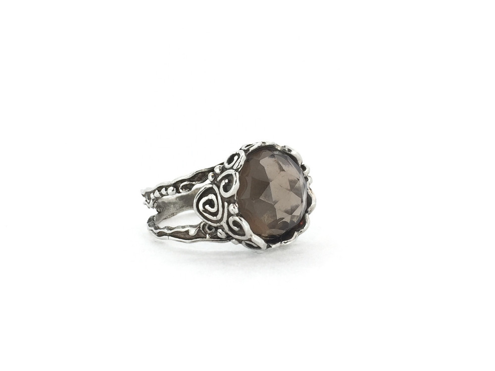 Large Round Smoky Quartz Sterling Silver Ring