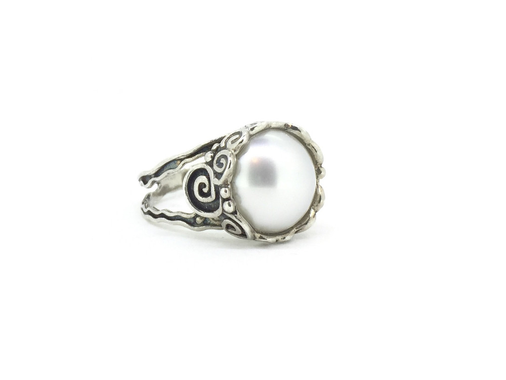 Large Pearl Sterling Silver Ring