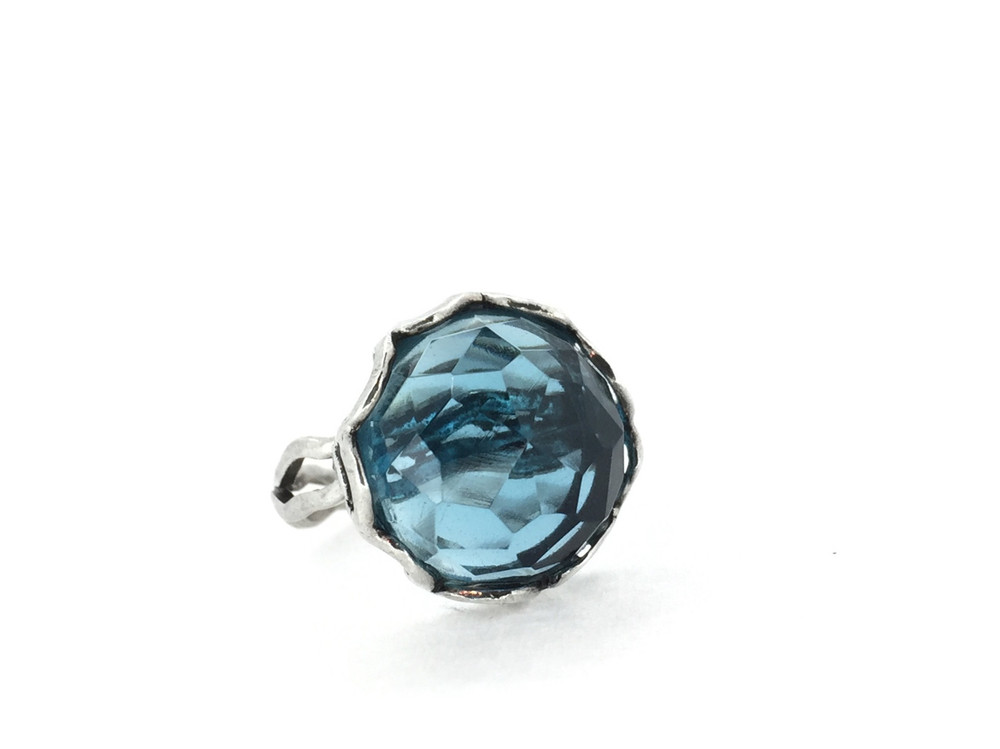 Round Blue Topaz Double Band Ring