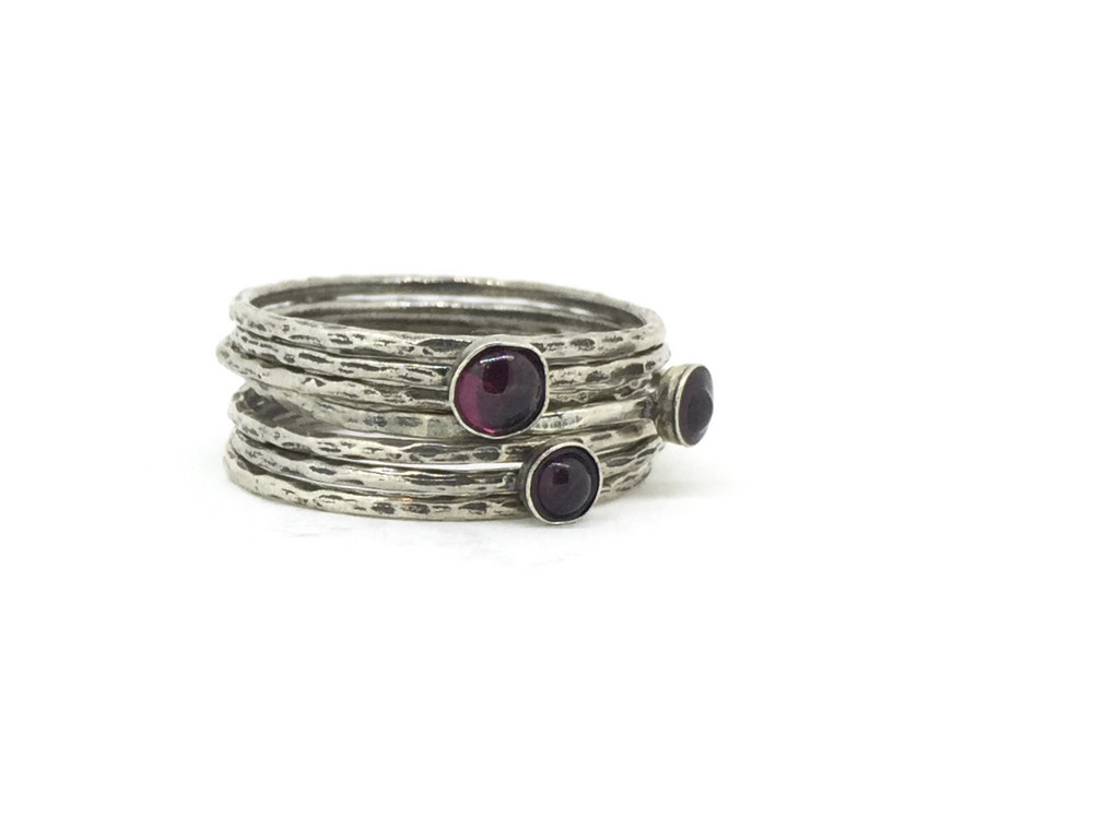 7-Band SS Garnet Stackable Ring