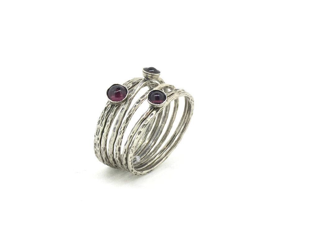 7-Band SS Garnet Stackable Ring