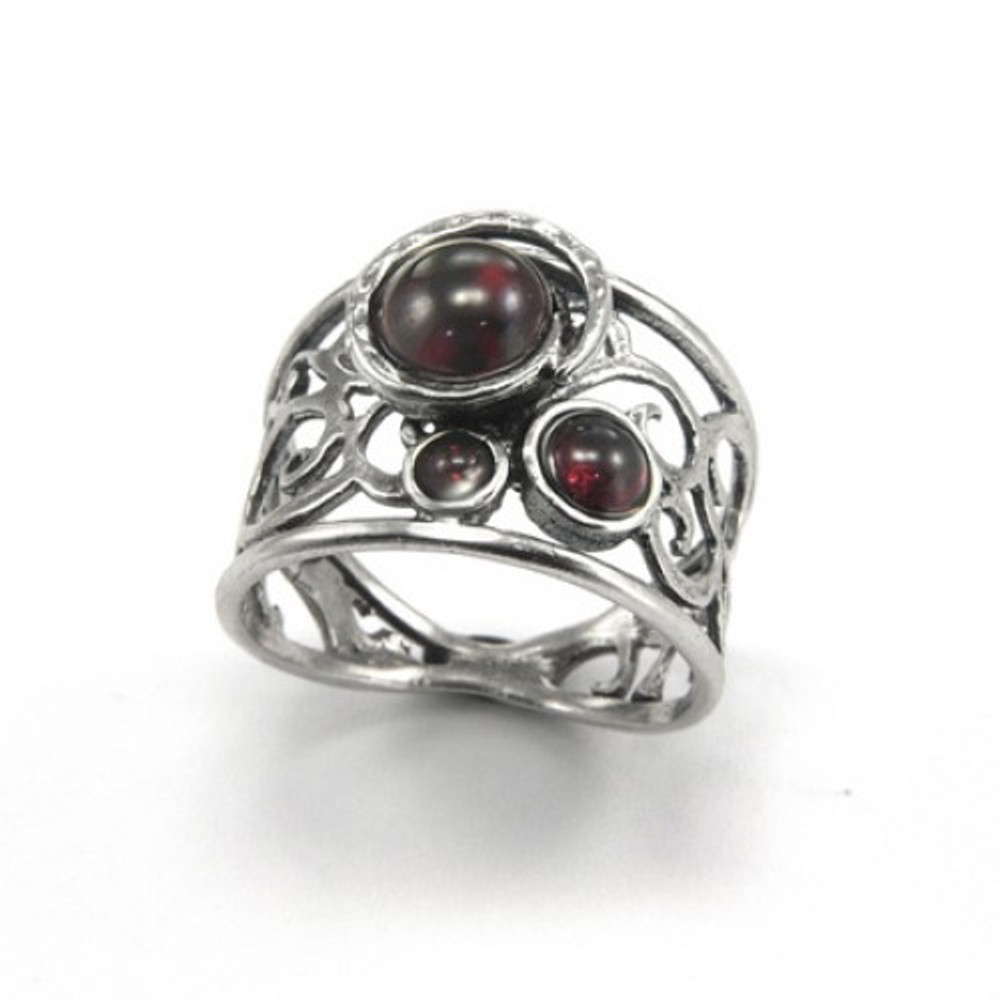 Open Work Sterling Silver Garnet Ring