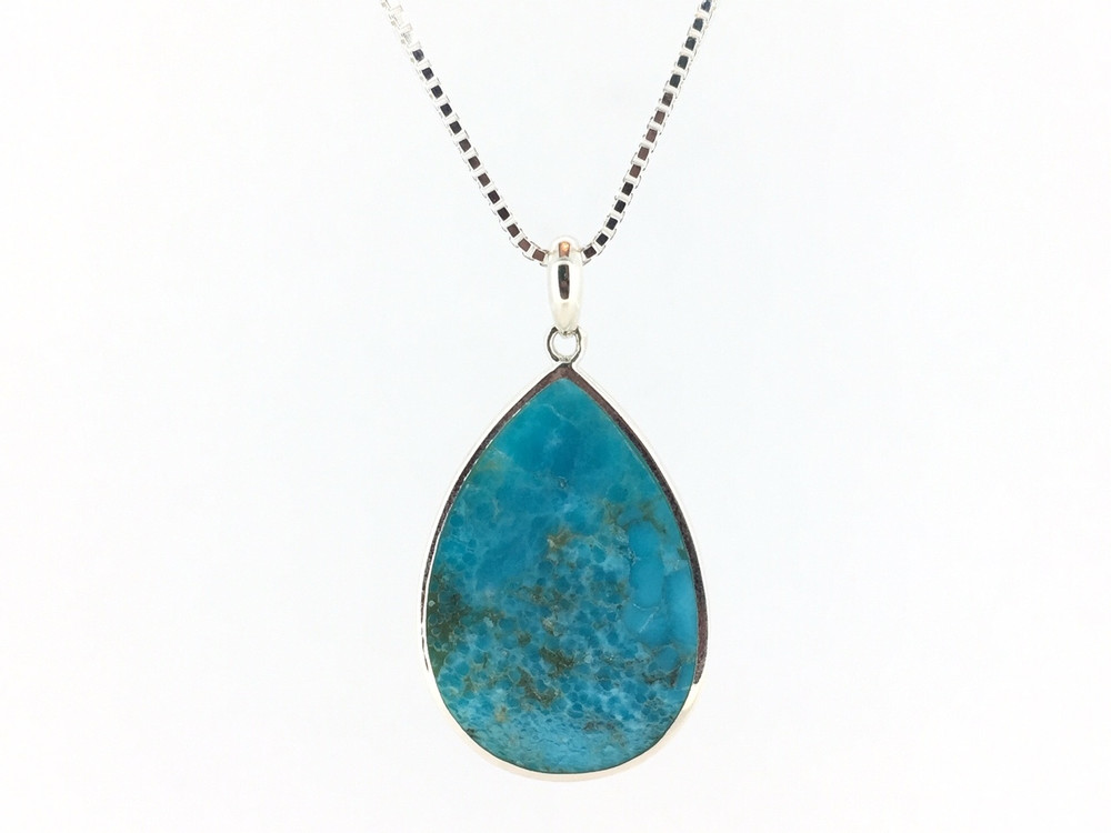 Teardrop Sterling Silver/Turquoise Overlay Pendant w/Chain