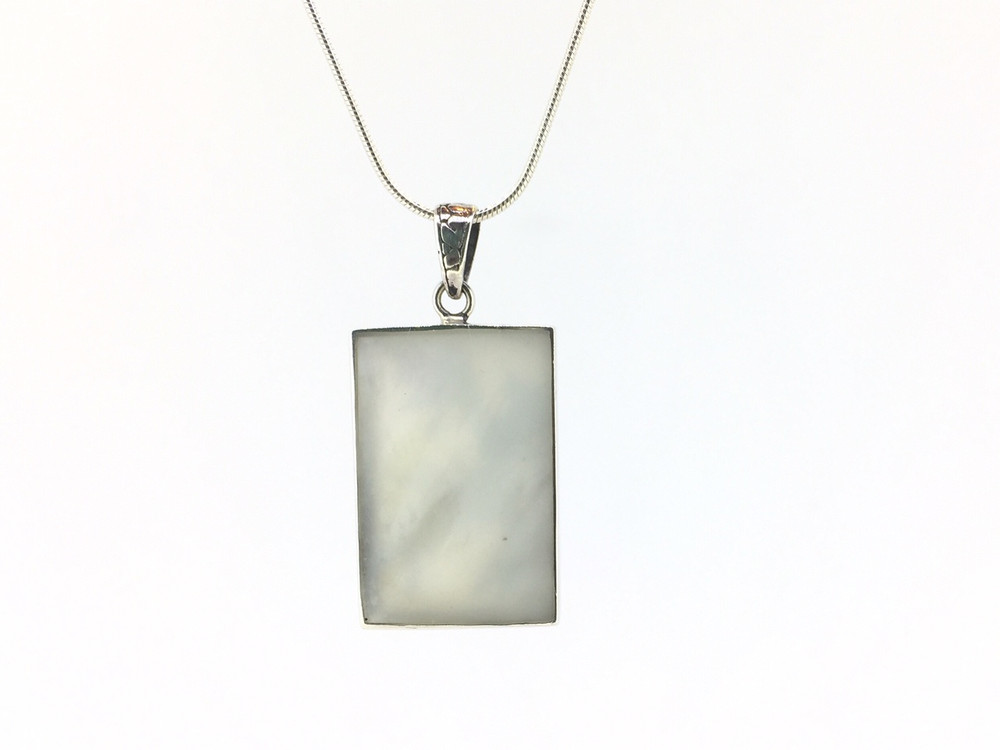 Mother of Pearl/Sterling Silver Bamboo Rect. Pend. w/Chain