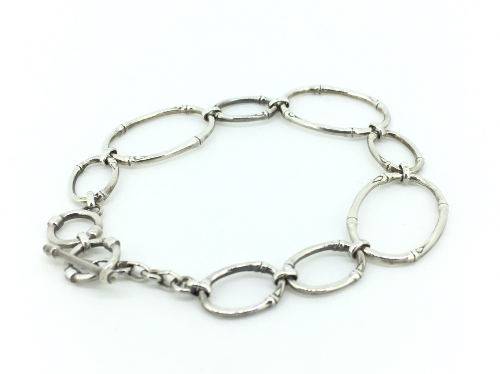 Sterling Silver Oval Bamboo Link Toggle Bracelet