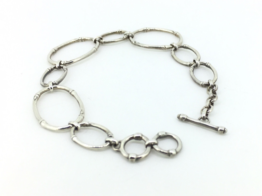 Sterling Silver Oval Bamboo Link Toggle Bracelet