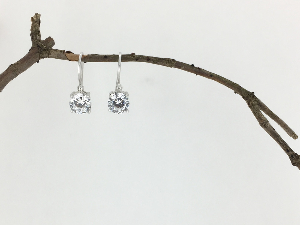 Sterling Silver Round CZ Bezel Wire Earrings