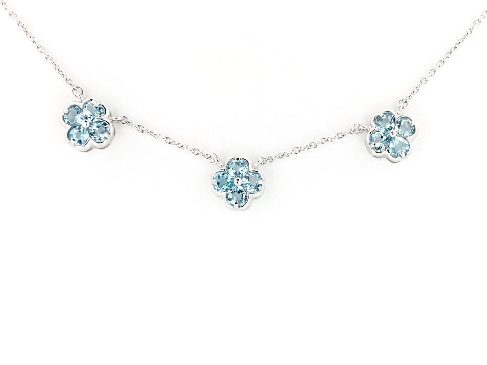 Sterling Silver/Blue Topaz Triple Florette Necklace