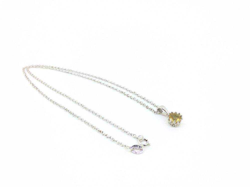 Sterling Silver/Citrine Round Crown Set Necklace