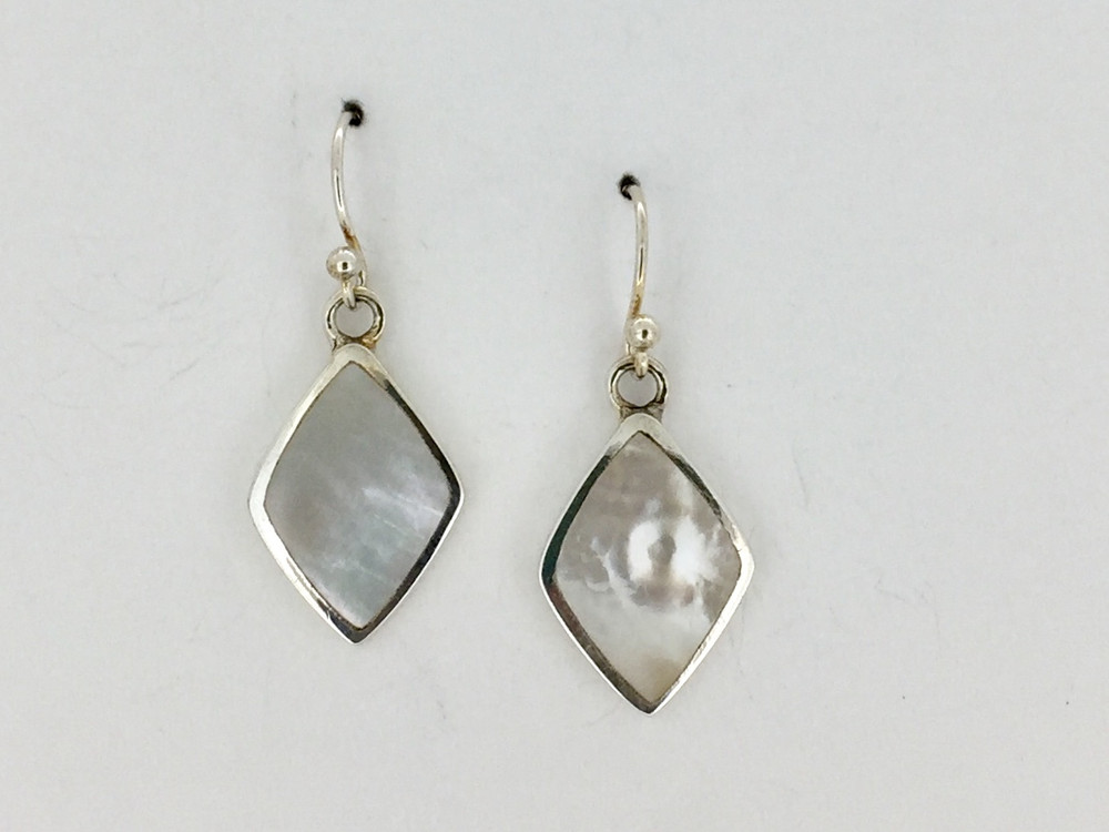 Diamond Shaped Sterling Silver/Mother of Pearl Fish Hook Earrings