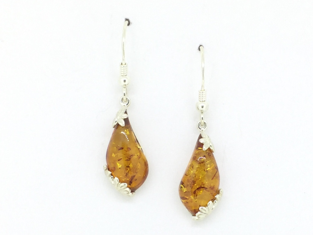 Honey Amber Wire Dangle Earrings