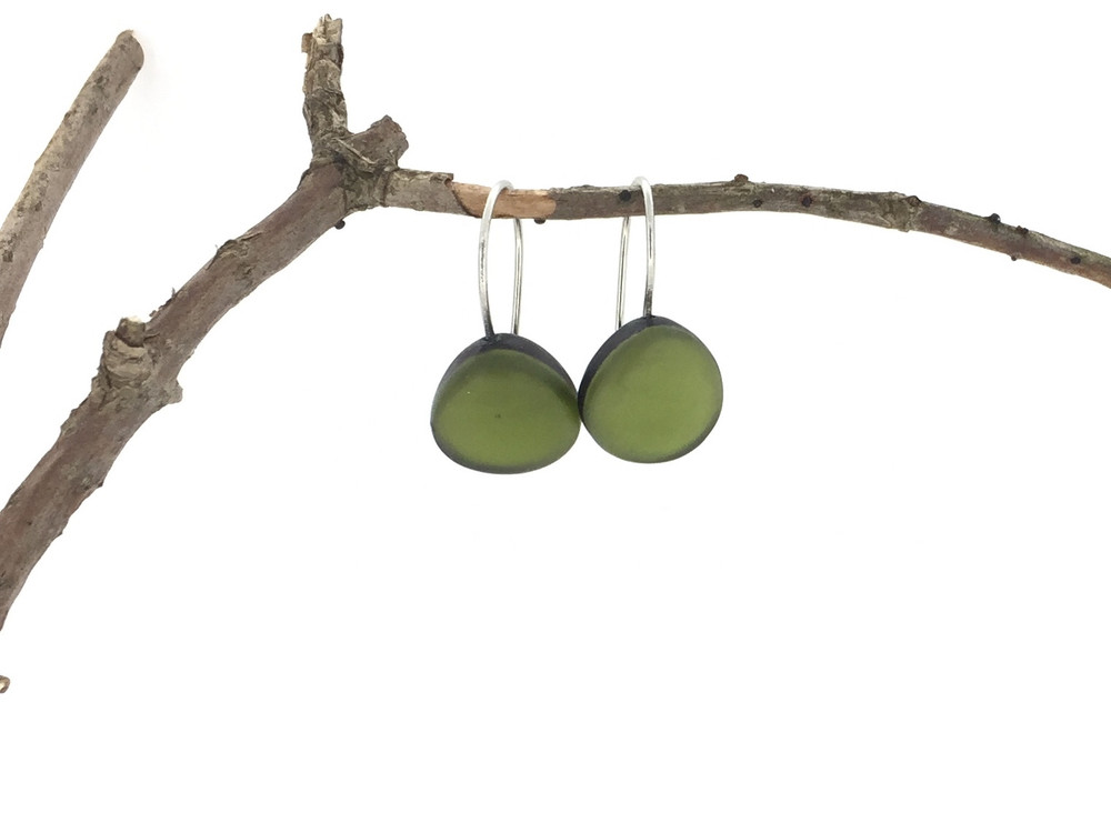 Olive Green Small Organic Wire Earrings