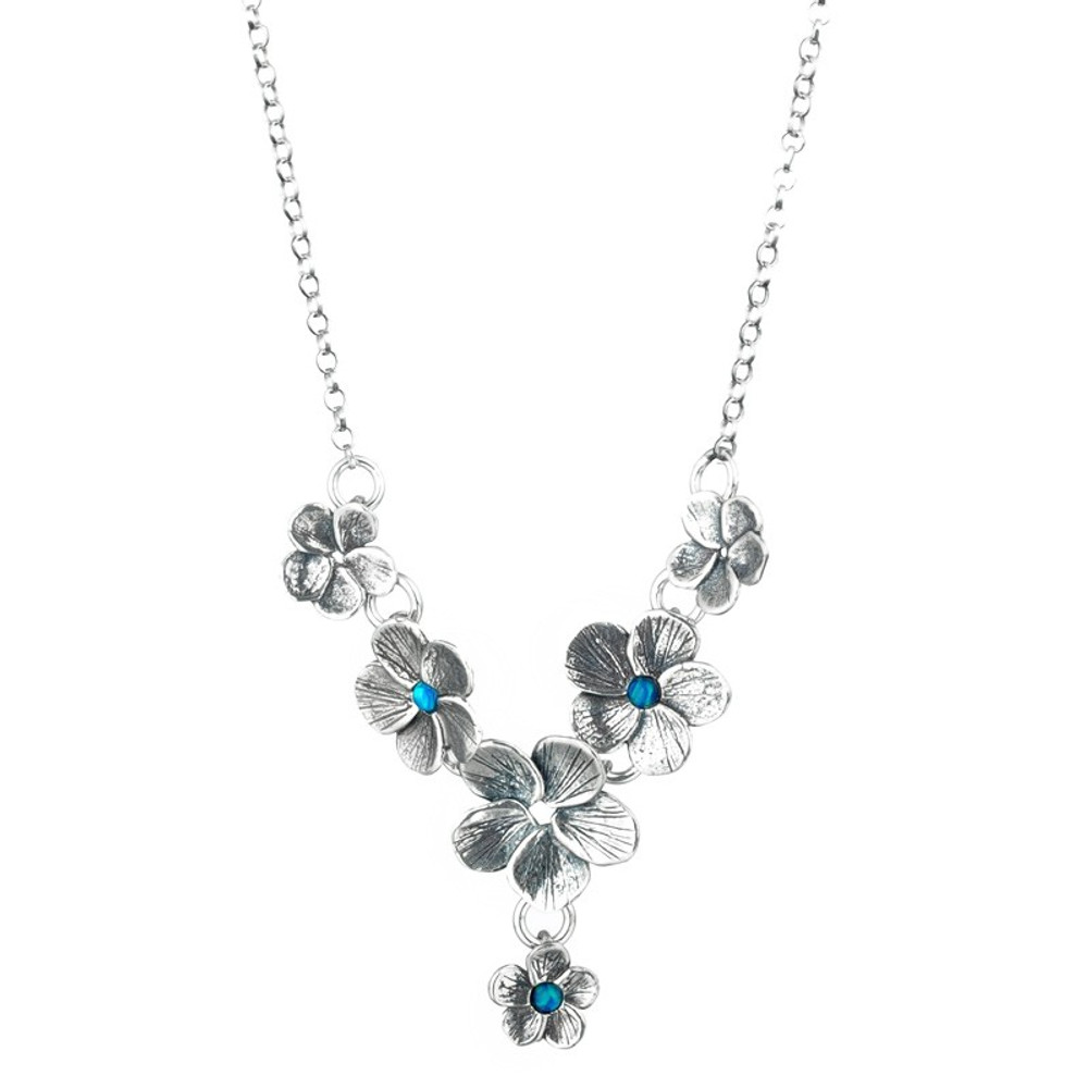 Matching Silver Flowers Necklace with Opals, 2 mm. (I.0063)